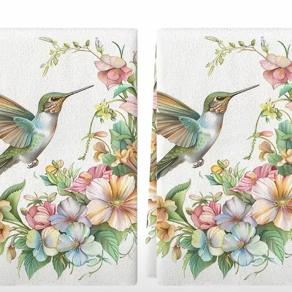 2pcs Kitchen or bathroom hand Towel hummingbird & floral design cottagecore